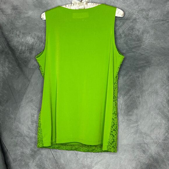 Susan Graver Tank Top W Med Lime Green Floral Lined Office Staple Comfy Travel - Picture 2 of 7